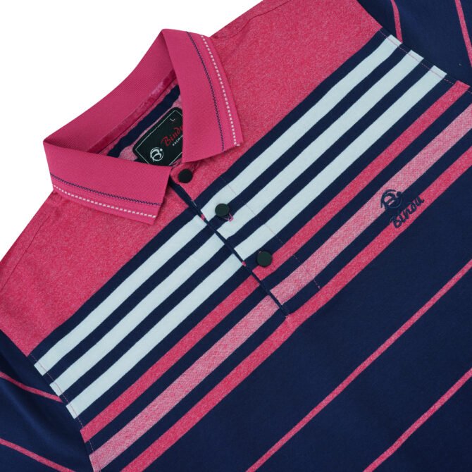Bindu Premium Men's Striped Polo - Navy & Pink Fusion - Image 2