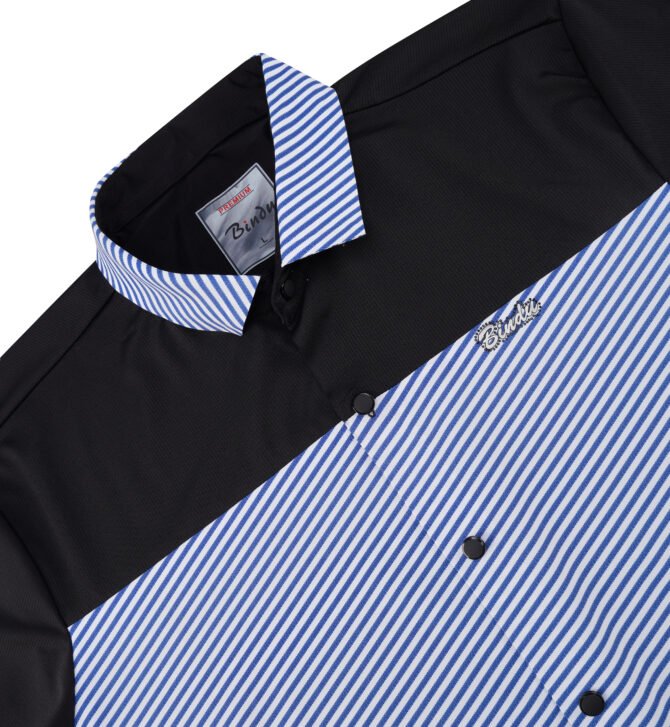 Men's Stylish Black and Navy Striped Shirt - Image 2