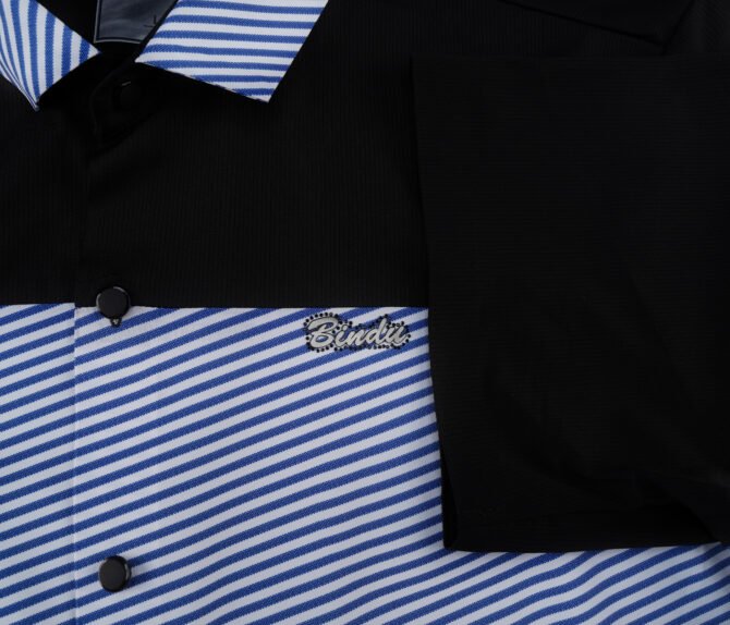 Men's Stylish Black and Navy Striped Shirt - Image 3