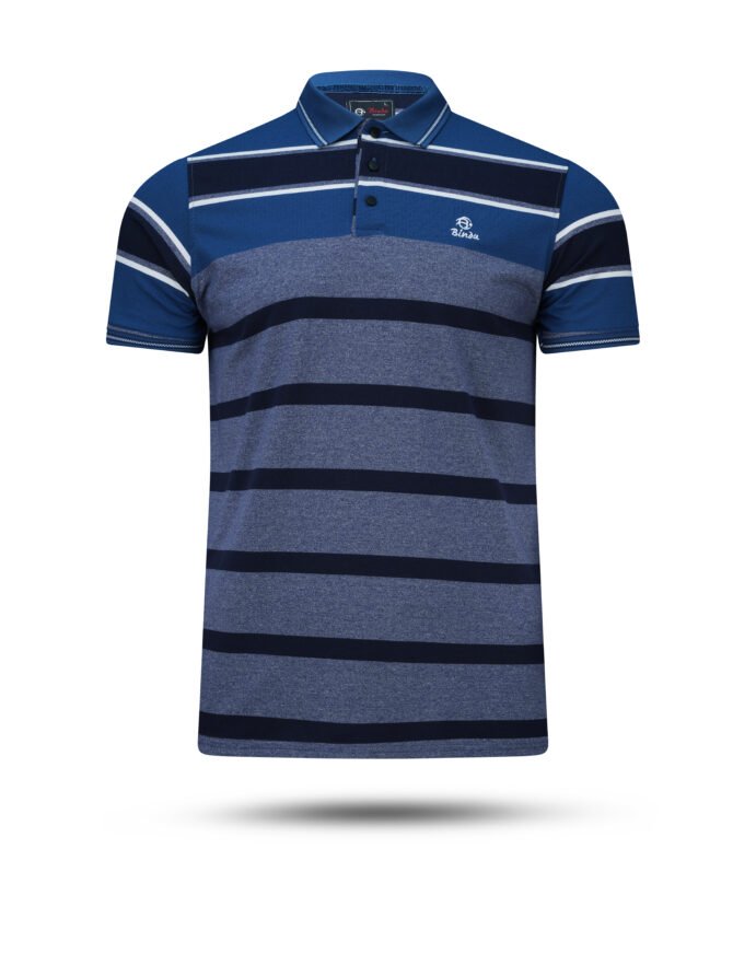 Bindu Premium Men's Striped Polo - Ash & Navy - Image 4