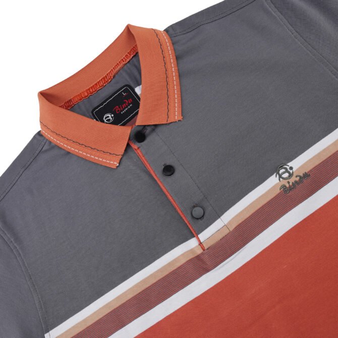 Bindu Premium Men's Color-Block Polo Shirt - Grey & Rust Red - Image 2