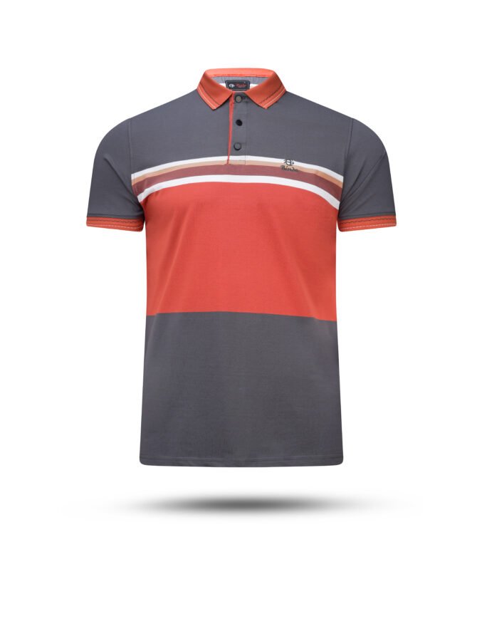 Bindu Premium Men's Color-Block Polo Shirt - Grey & Rust Red - Image 3