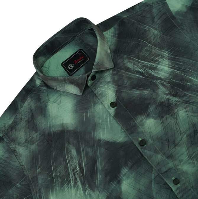 Bindu Premium Men’s Abstract Print Full Sleeve Shirt - Green & Black - Image 3