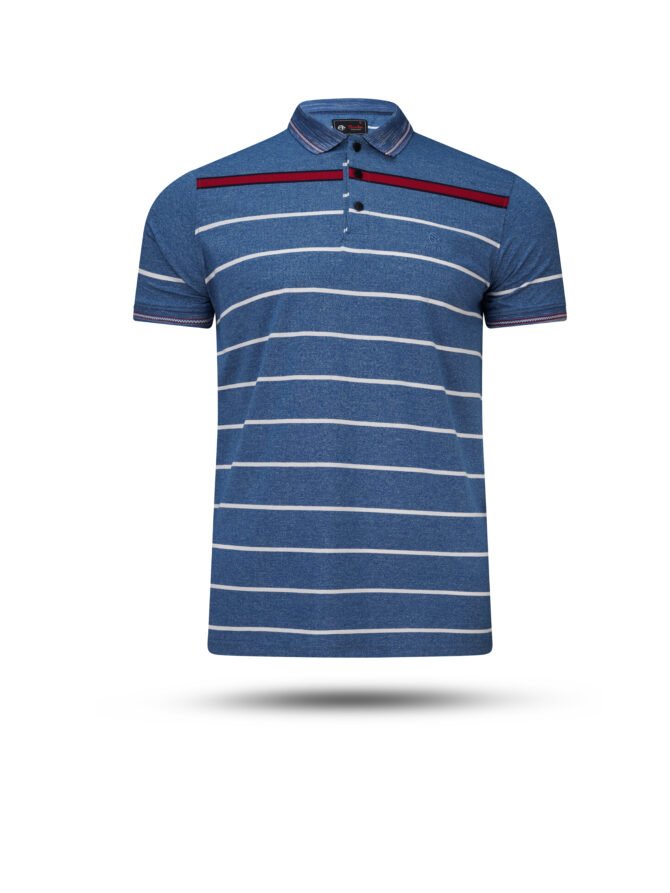 Bindu Premium Men's Striped Polo Shirt - Blue with Red Accent - Image 3