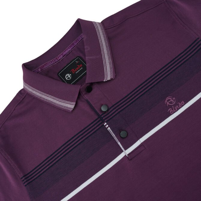 Bindu Premium Men's Striped Polo Shirt - Dynamic Purple Blend - Image 2