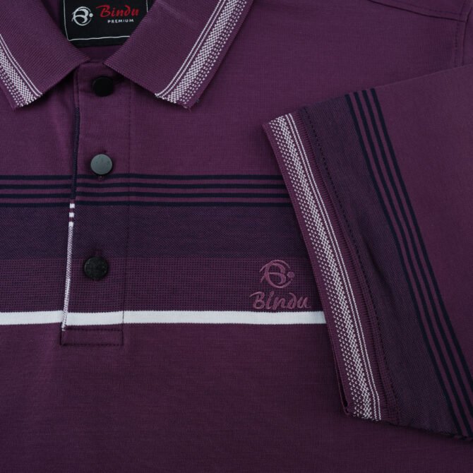 Bindu Premium Men's Striped Polo Shirt - Dynamic Purple Blend - Image 3