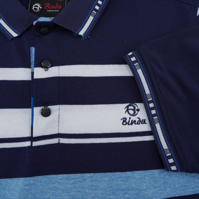 Bindu Premium Men's Striped Polo Shirt - Classic Navy & Blue - Image 3