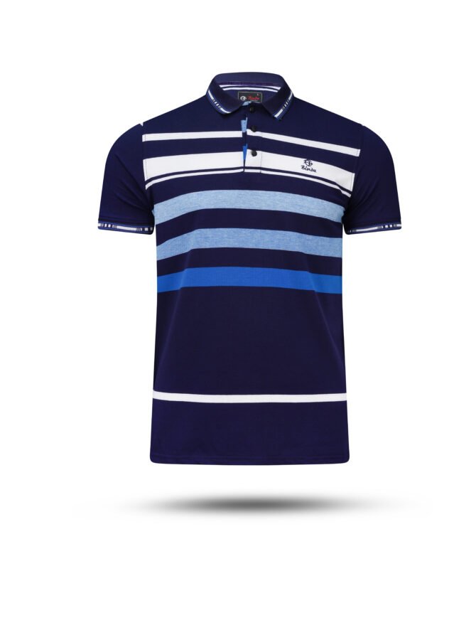 Bindu Premium Men's Striped Polo Shirt - Classic Navy & Blue - Image 4