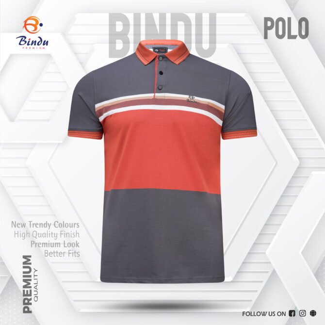 Bindu Premium Men's Color-Block Polo Shirt - Grey & Rust Red