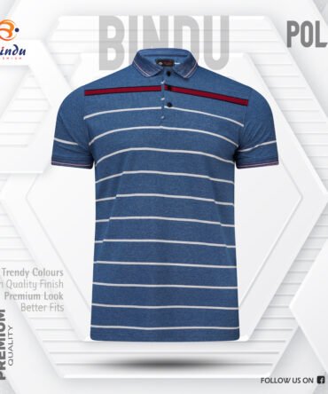 Bindu Premium Men's Striped Polo Shirt - Blue with Red Accent
