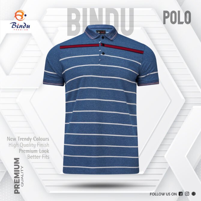 Bindu Premium Men's Striped Polo Shirt - Blue with Red Accent
