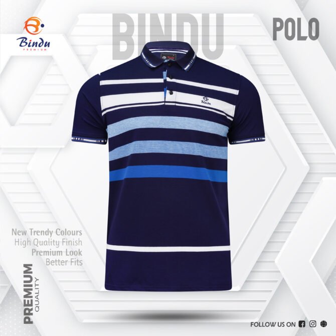 Bindu Premium Men's Striped Polo Shirt - Classic Navy & Blue