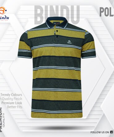 Bindu Premium Men's Striped Polo Shirt - Mustard Yellow & Charcoal