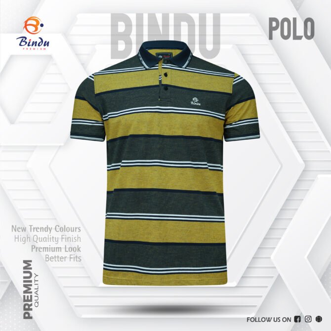 Bindu Premium Men's Striped Polo Shirt - Mustard Yellow & Charcoal