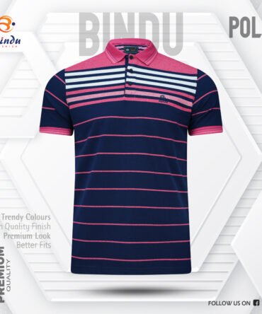Bindu Premium Men's Striped Polo - Navy & Pink Fusion