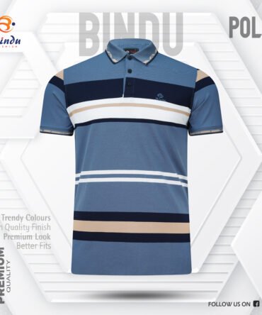 Bindu Premium Men's Striped Polo - Blue, Tan & Navy