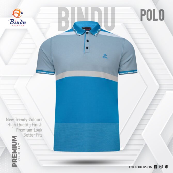 Bindu Premium Men's Striped Polo - Sky Blue & Grey