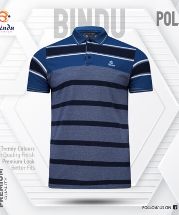 Bindu Premium Men's Striped Polo - Ash & Navy