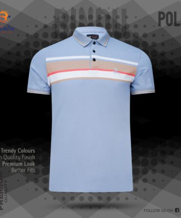 Bindu Premium Men's Polo - Sky Blue with White Chest Stripe & Tan Accents