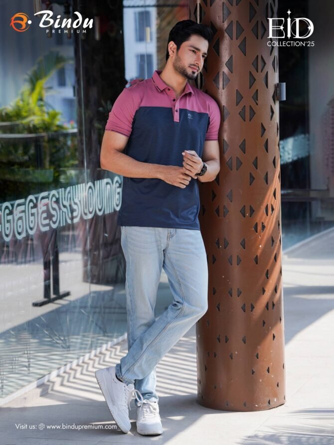 Men's Dual-Tone Striped Polo Shirt