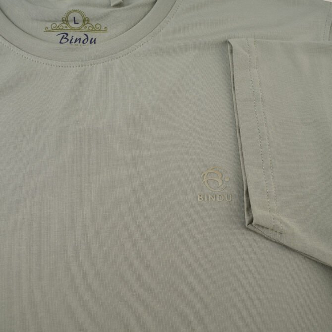 Bindu Premium Men's Solid Round Neck T-Shirt - Greige - Image 3