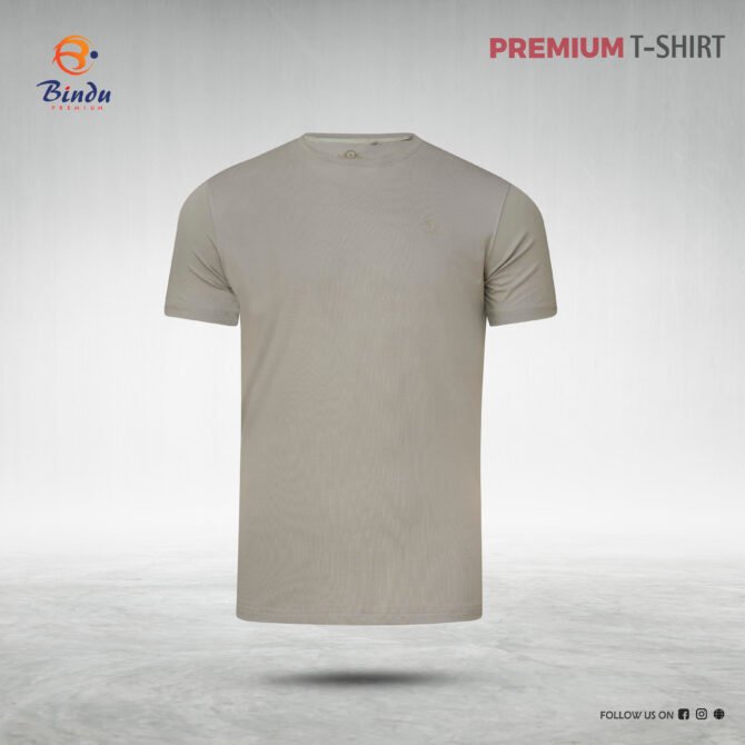 Bindu Premium Men's Solid Round Neck T-Shirt - Greige